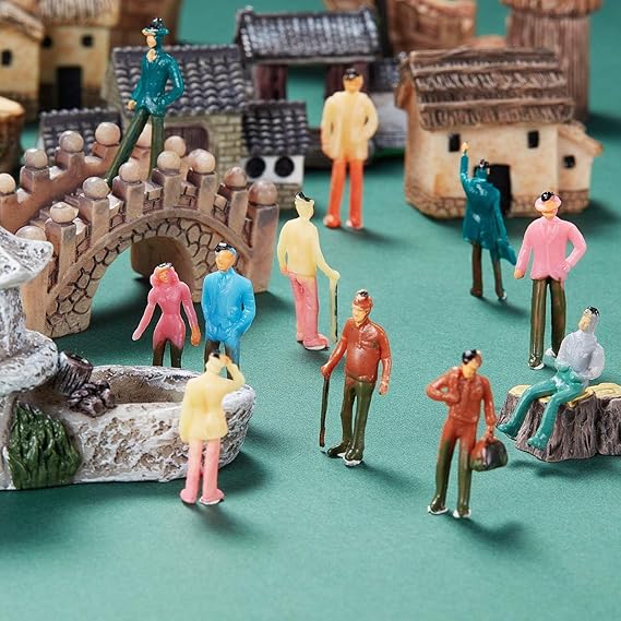 Gejoy 100 Pcs Miniature People Figurines 1:75 Scale Model Trains Architectural 0.98in Plastic Mini Tiny People Sitting and Standing for Diorama