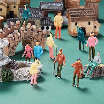 Gejoy 100 Pcs Miniature People Figurines 1:75 Scale Model Trains Architectural 0.98in Plastic Mini Tiny People Sitting and Standing for Diorama
