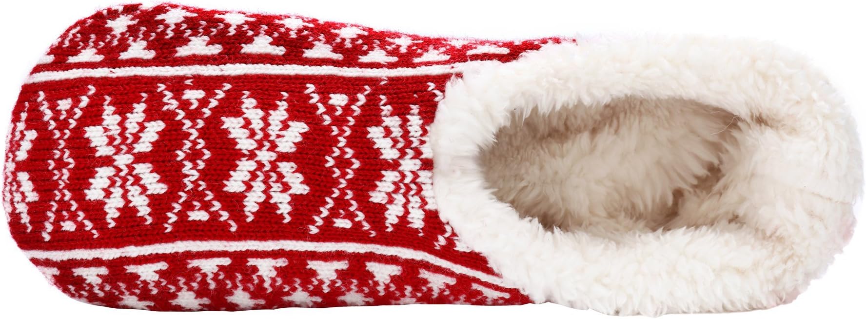 Women's Acrylic Fibers Indoor Jacquard Ballerina Slippers with Slip-Resistant Dots, Red & White