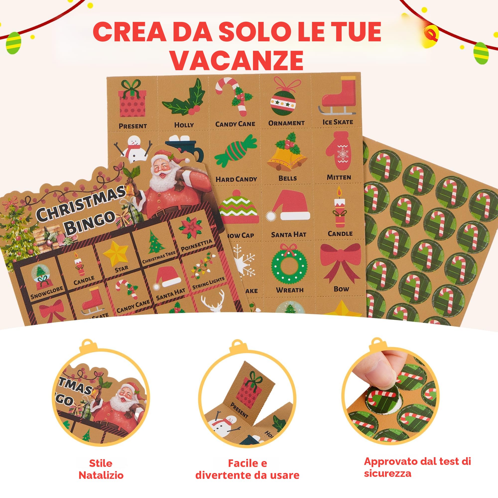 JOYIN Gioco di Bingo Natalizio per 30 Giocatori per Bambini, Carte da Bingo Natalizie Invernali Design Kraft per Attività di Classe Famiglia Grandi Gruppi, Forniture per Feste di Natale Carte da Bingo