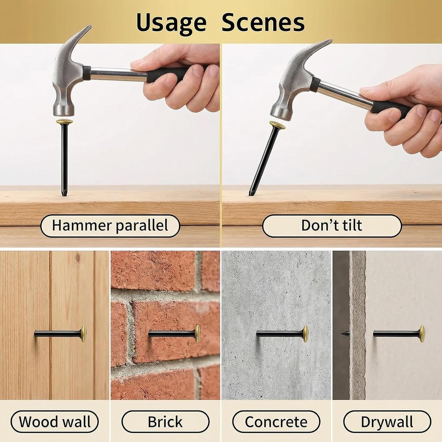 Set of 160 Steel Nails 20/25/30/40 mm, Stainless Steel Nails for Pictures, Nails for Concrete Walls with 4-Compartment Box, Picture Nails, Picture Hanging for Concrete Walls, Brick, Plaster and Wood