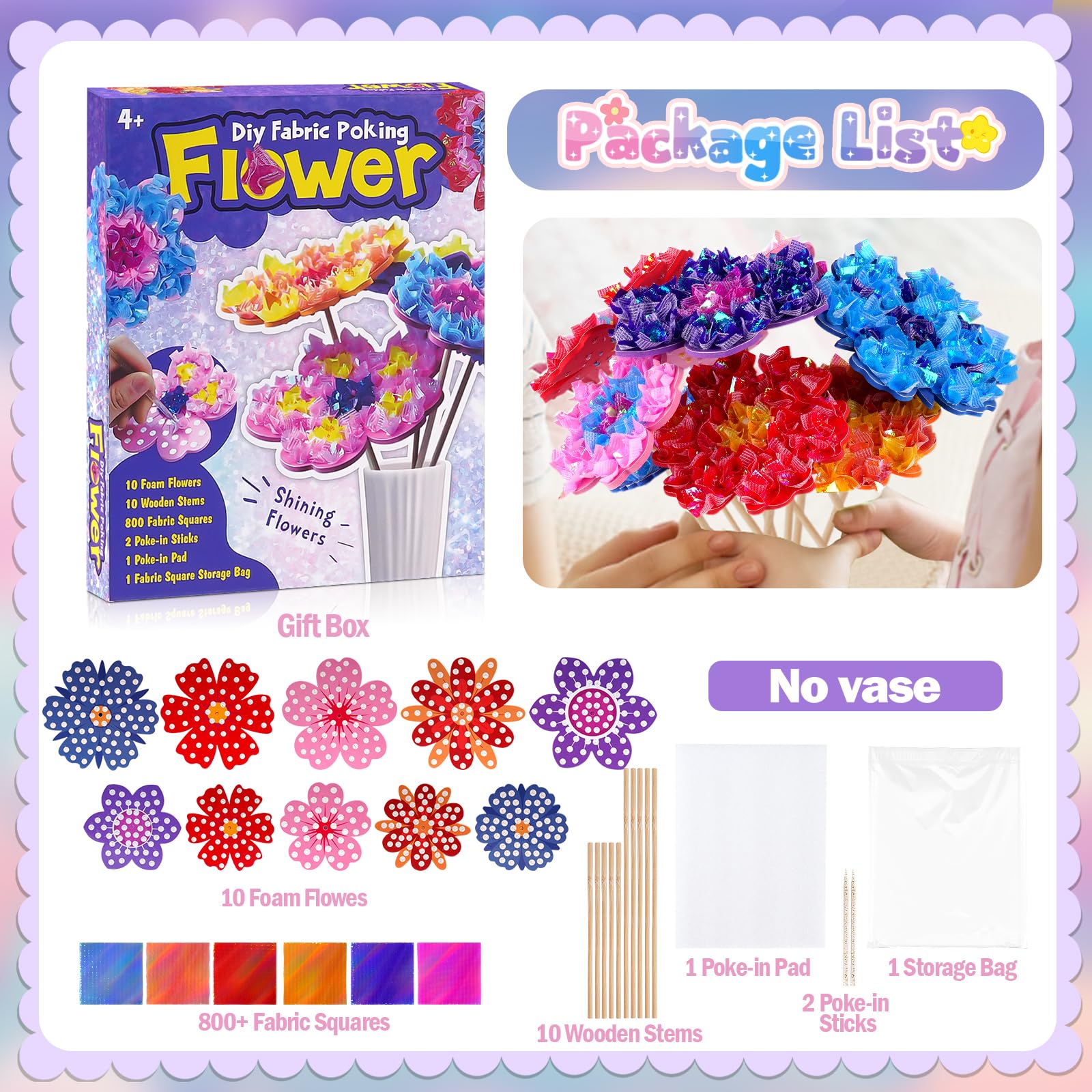 Arts and Craft Kits for Kids Poke-in Art Gifts for 4 5 6 7 8 Year Old Girls Birthday Presents Kid Craft Activity Party Favors Supplies Educational Toys Flower Gifts for Girls Toys Age 4-12