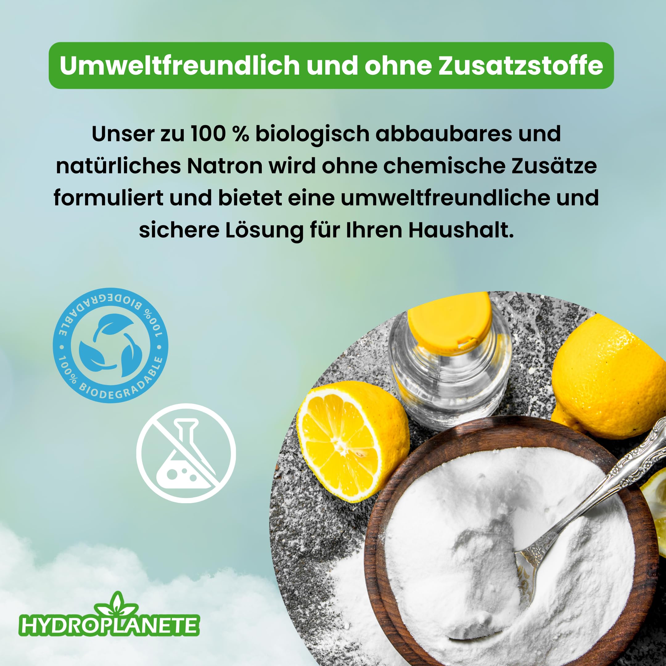 Bicarbonato Sódico Multiusos - Polvo para la Alimentación y el Hogar - Sin Aditivos y 100% Natural - Fabricado en Francia - Disponible de 1kg a 20kg - Hydroplanete