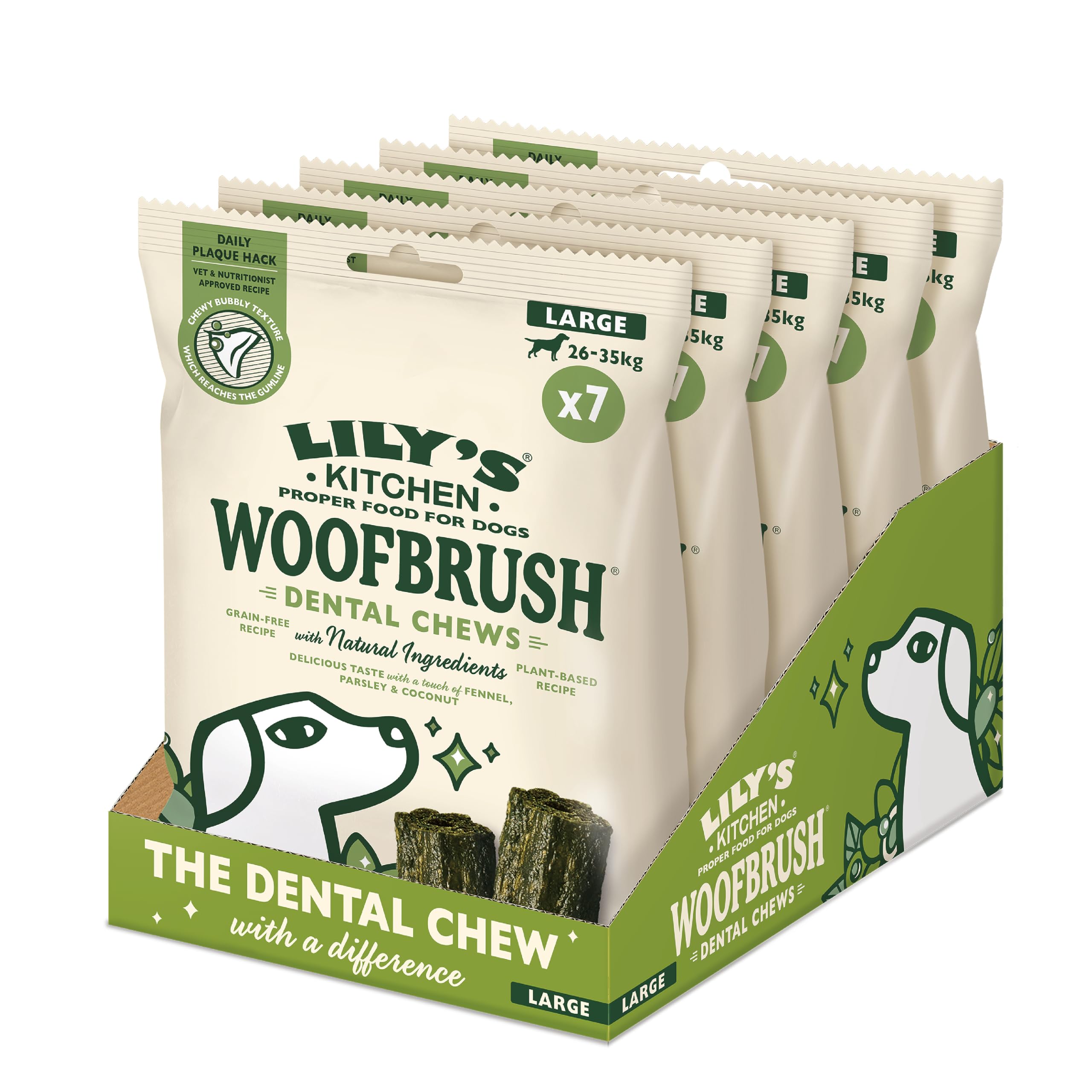 Lily’s Kitchen Woofbrush Large Dental Dog Chew, Adult Dog 5xPacks(329g), Grain-free Recipe, With Natural Ingredients, for Large Dogs