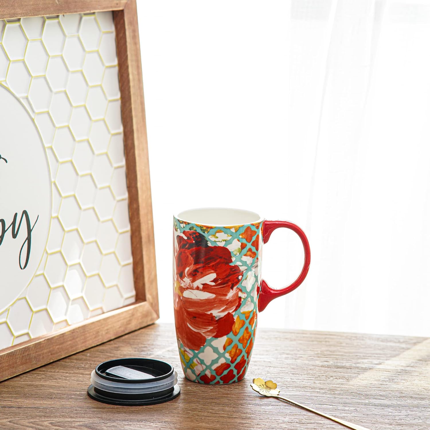 Topadorn 17oz Ceramic Travel Mug with Lid & Handle, Porcelain Coffee Cup with Gift Box, Dishwasher & Microwave Safe, Ideal for Daily Use, Commute & Gifting - Image 9