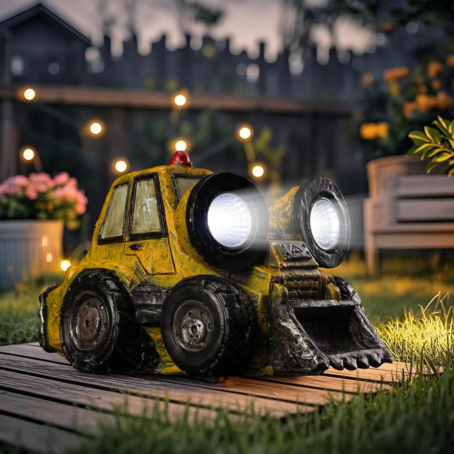 Etlemonde Garden Statue Outdoor Solar Truck Decor with Light Rustic Vintage Bulldozer Construction Decoration for Lawn Patio Yard Gifts for Men