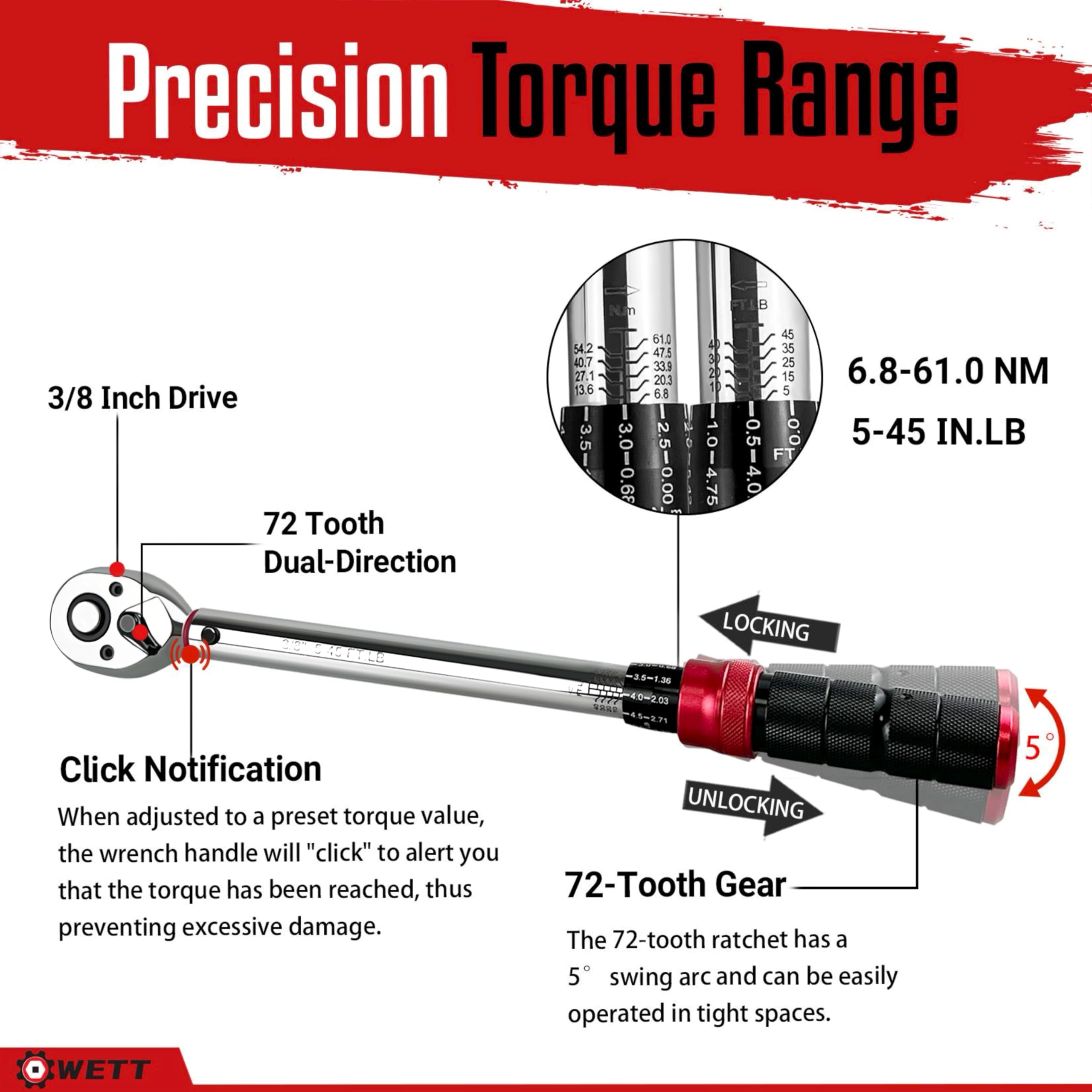JEUCLEL 3/8" Drive Click Torque Wrench Set - 10-60 N.m With Extension & Sockets - View #9