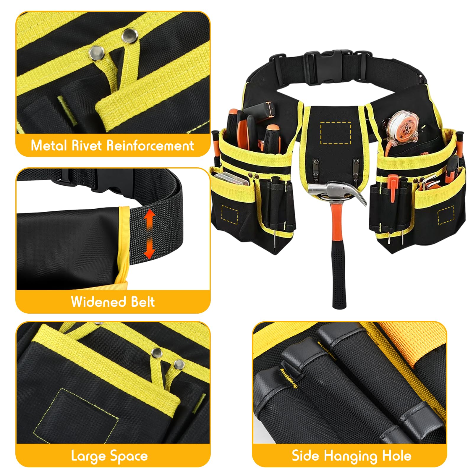26 Poches Ceinture Porte Outil, Magnétique, Sacoche Outils Bricolage avec Porte Marteau Ceinture Large, Amovible et Réglable, Sac à Outils pour Homme Électricien Charpentier Construction Encadreurs