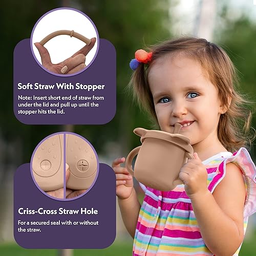 Miniatura 4 de elbebe Vaso de entrenamiento de silicona para bebés, vasos versátiles sin BPA para bebés con 3 tapas y pajilla, taza para beber para bebé con