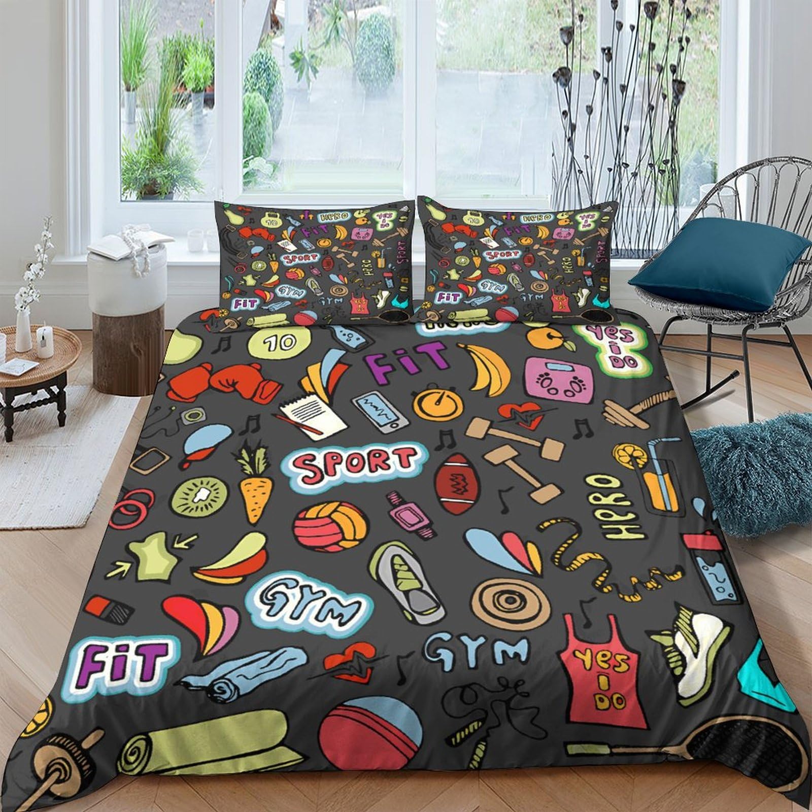 Housse de couette volleyball 3D parure de lit double, cadeau idéal pour jeune joueur