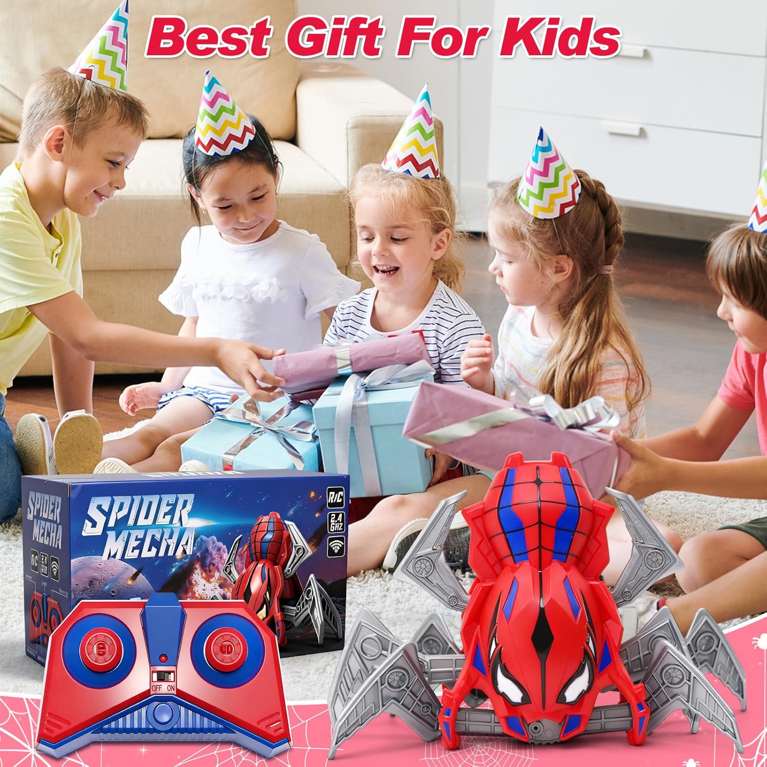 Remote Control Spider Toy for Boys, 2.4GHz RC Crawling Spidey Robot Toy for Kids, Cool Toy Spider Mecha with Eye Lights, Halloween Christmas Birthday Gifts for Boys Girls Ages 3-12
