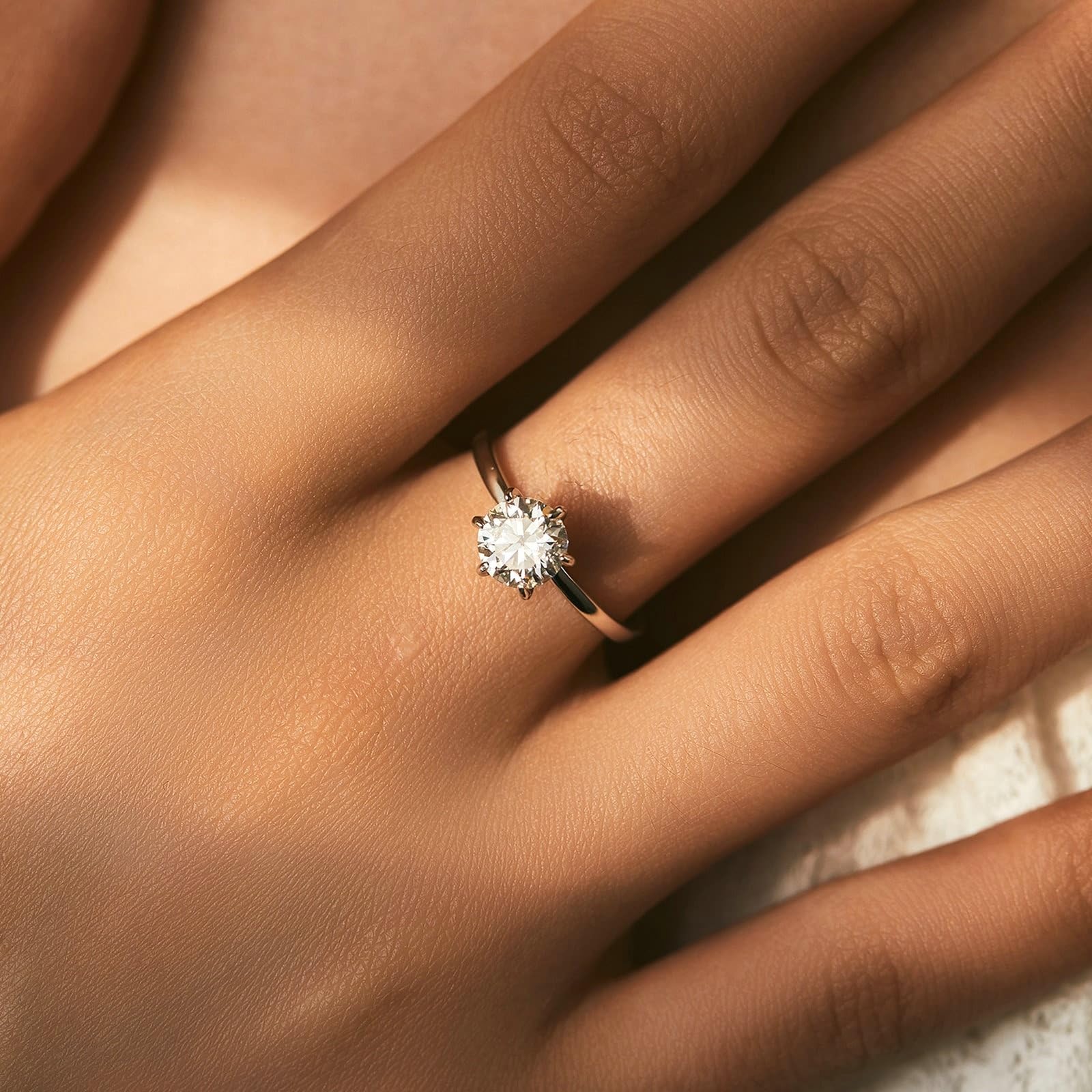 Fede Anello Donna Oro Bianco 9K/14K, 6.5x6.5 MM Moissanite Bianco Rotonda, Solitario, Gioielli Pietra Anello Misura 7-22