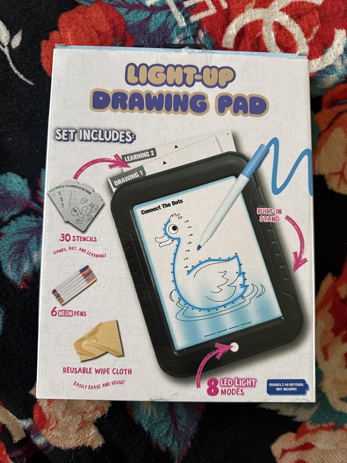 Light Up Drawing Pad with Activity Cards, Educational Learning Games, Tracing and Coloring Set with Markers and Cleaning Cloth