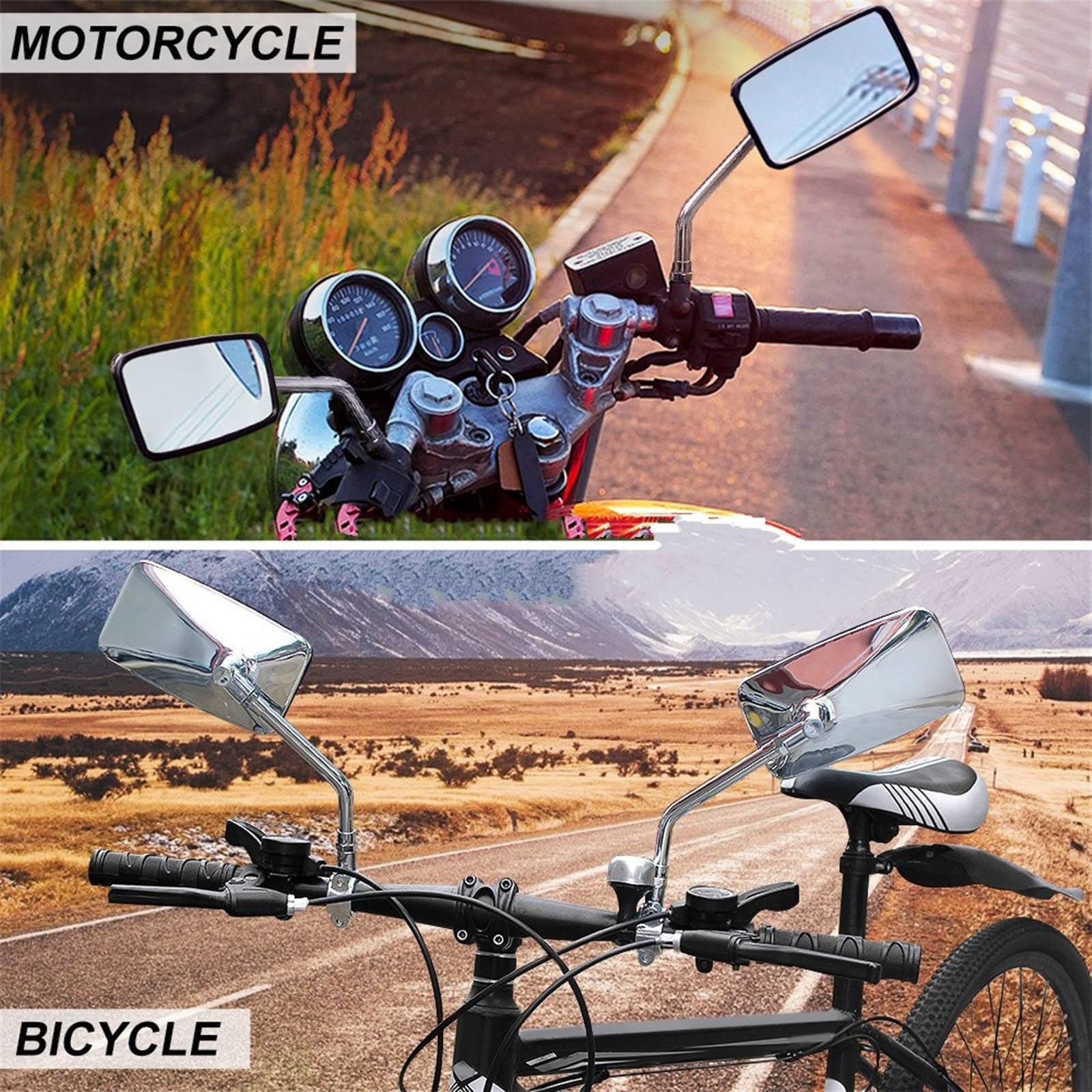 Spiegel für Motorrad Rechteckiger Fahrradspiegel, Aluminiumlegierung, Fahrradreflektor, Weitwinkel, Dreirad, Quad, Motorrad, Roller, Rückspiegel, links und rechts Rückspiegel Motorrad (Größe : 2PCS N