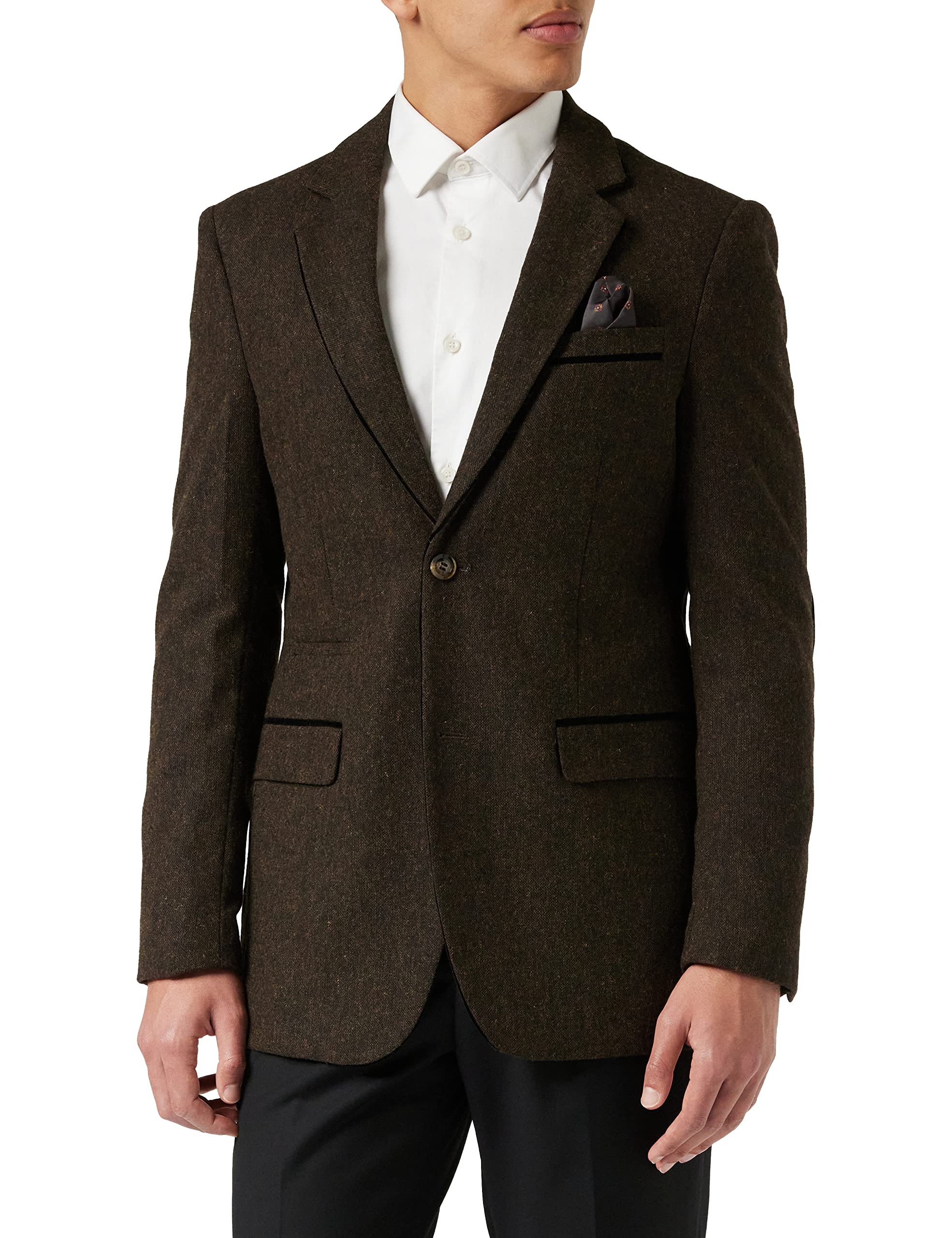 XPOSED of London Giacca da Uomo Tweed Blazer 1920s retrò Vintage in Stile Smart su Misura Adatto in Marrone, Verde e Blu [AMZCH-BLZ-DANE-D1-COFFEE-52]