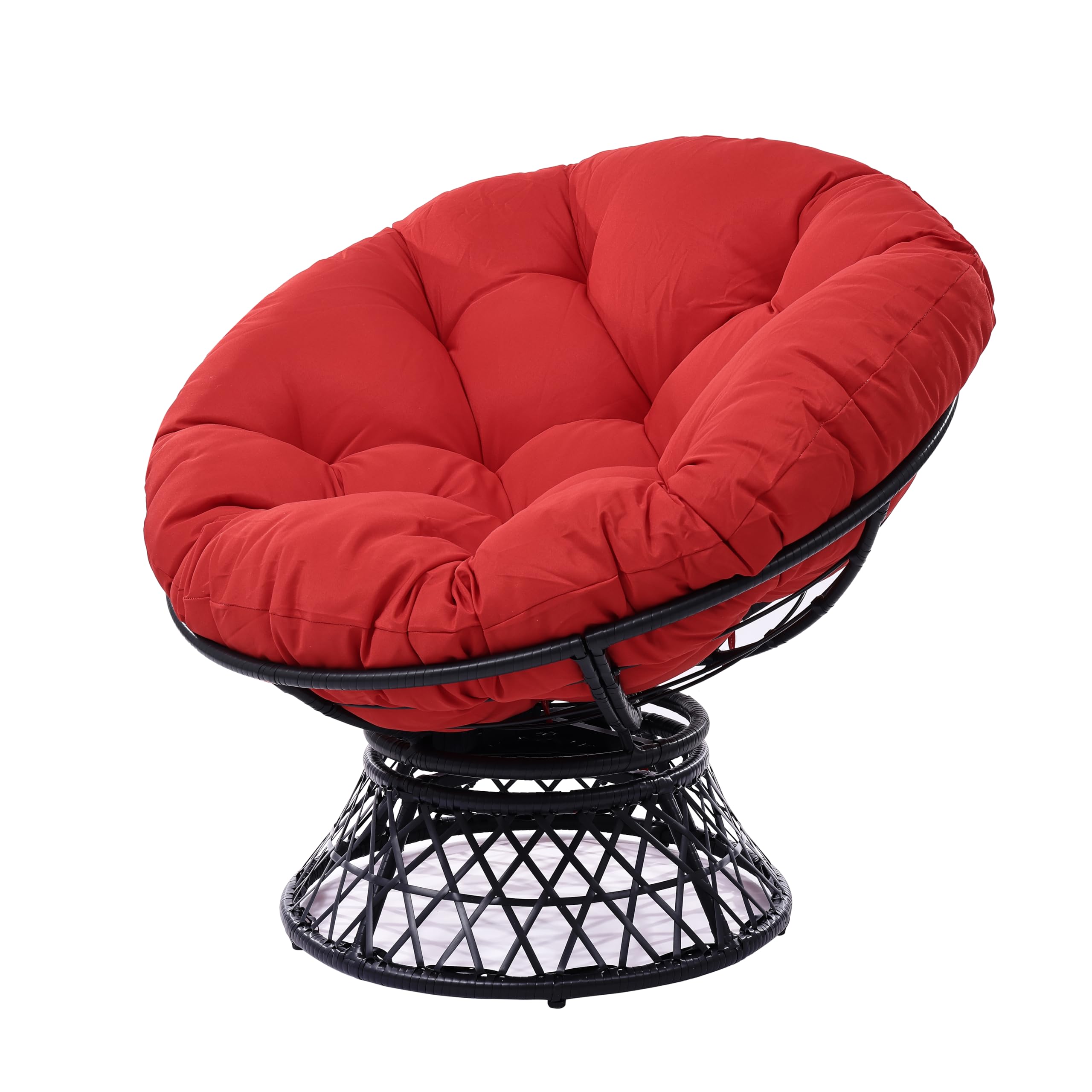 360° Swivel Papasan Chair - 350lbs Capacity Indoor/Outdoor Wicker Lounge Chair with Thick Cushion, Modern Accent Chair for Living Room, Bedroom, Patio (Red)