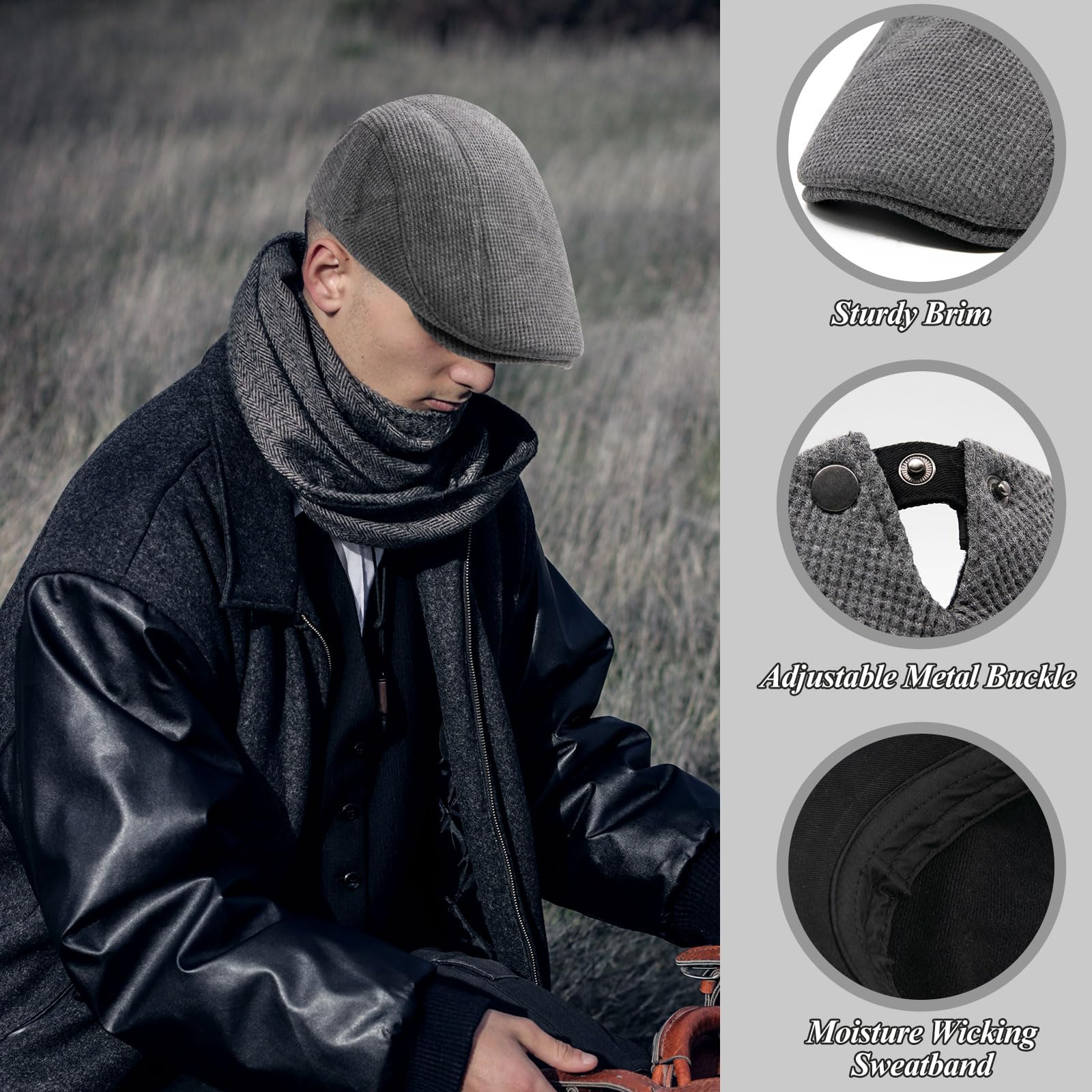 YAMEIZE Gorra Retro Flat Cap Cabbie Invierno Ajustable Newsboy Sombrero para Hombres Mujeres Ivy Cap Boina de Algodón de Moda Peaky Flat Cap Conducción