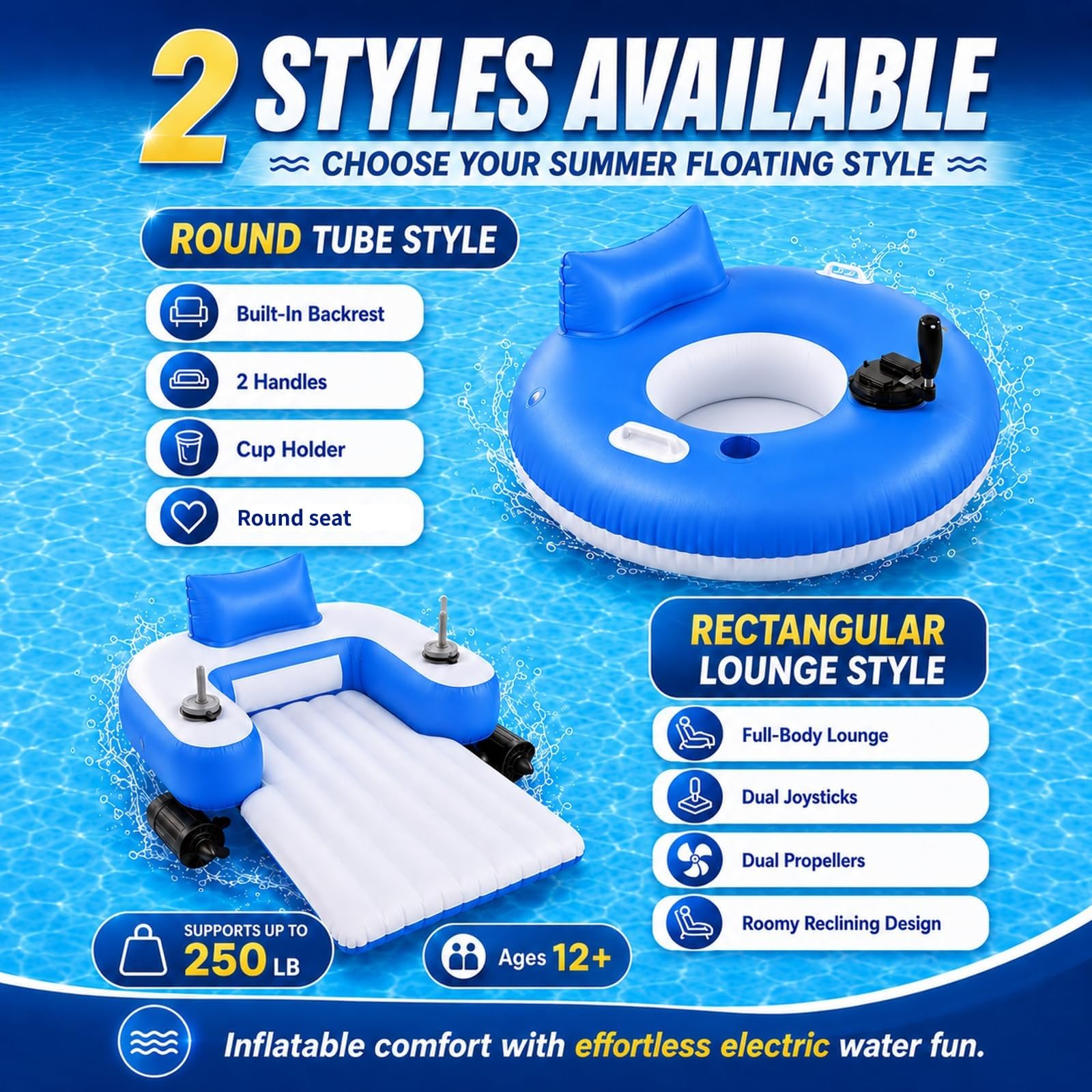 Chaise longue de piscine électrique, flotteur gonflable rechargeable