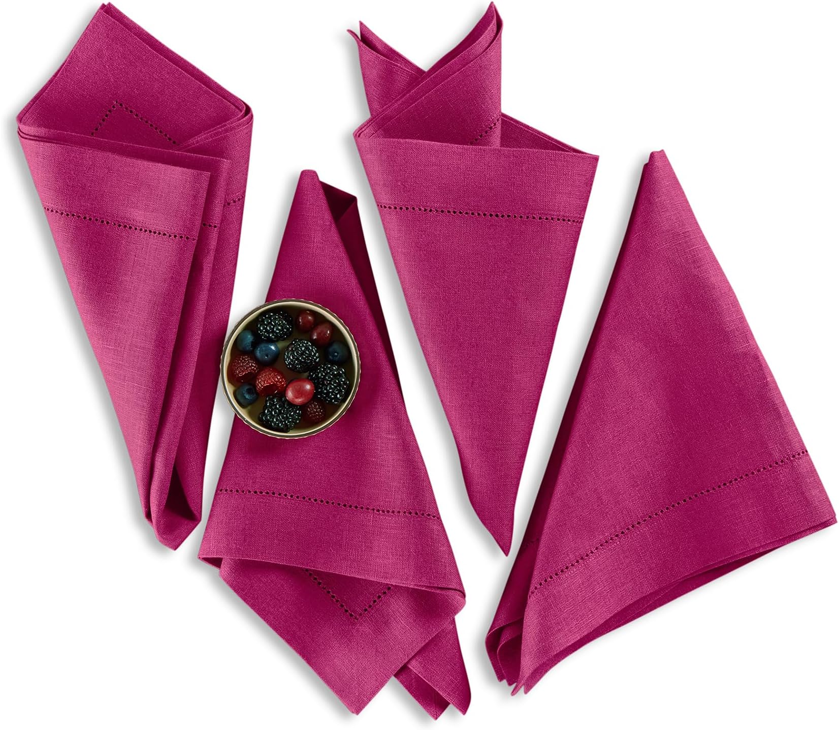 Solino Home Linen Napkins Set of 4 - Medium Weight 100% Pure Linen Hemstitch Festive Fuchsia Dinner Napkins Cloth 20 x 20 Inch for Mothers Day, Spring, Easter - Handcrafted and Machine Washable