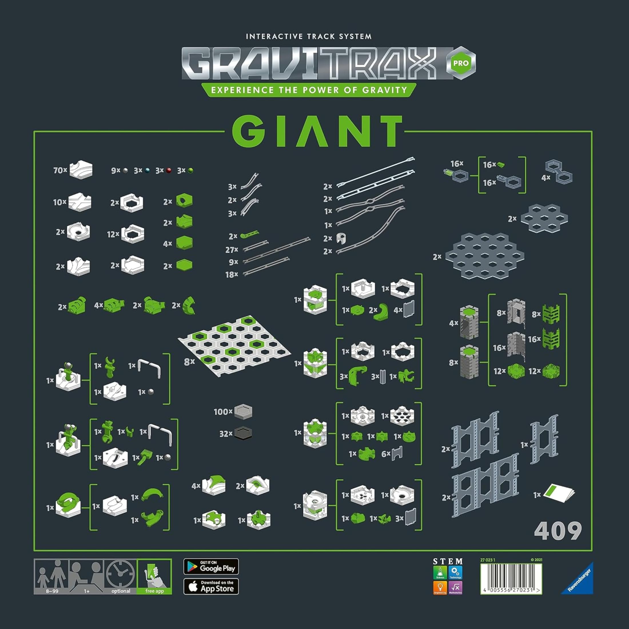 Ravensburger - Gravitrax Pro Giant Starter Set | Pista Biglie Con 409 Pezzi | Rompicapo Bambini Con Le Biglie | Giochi Bambino 8 Anni Maschio e Femmine | Giochi Per Bambini Compatibili Con Tutti
