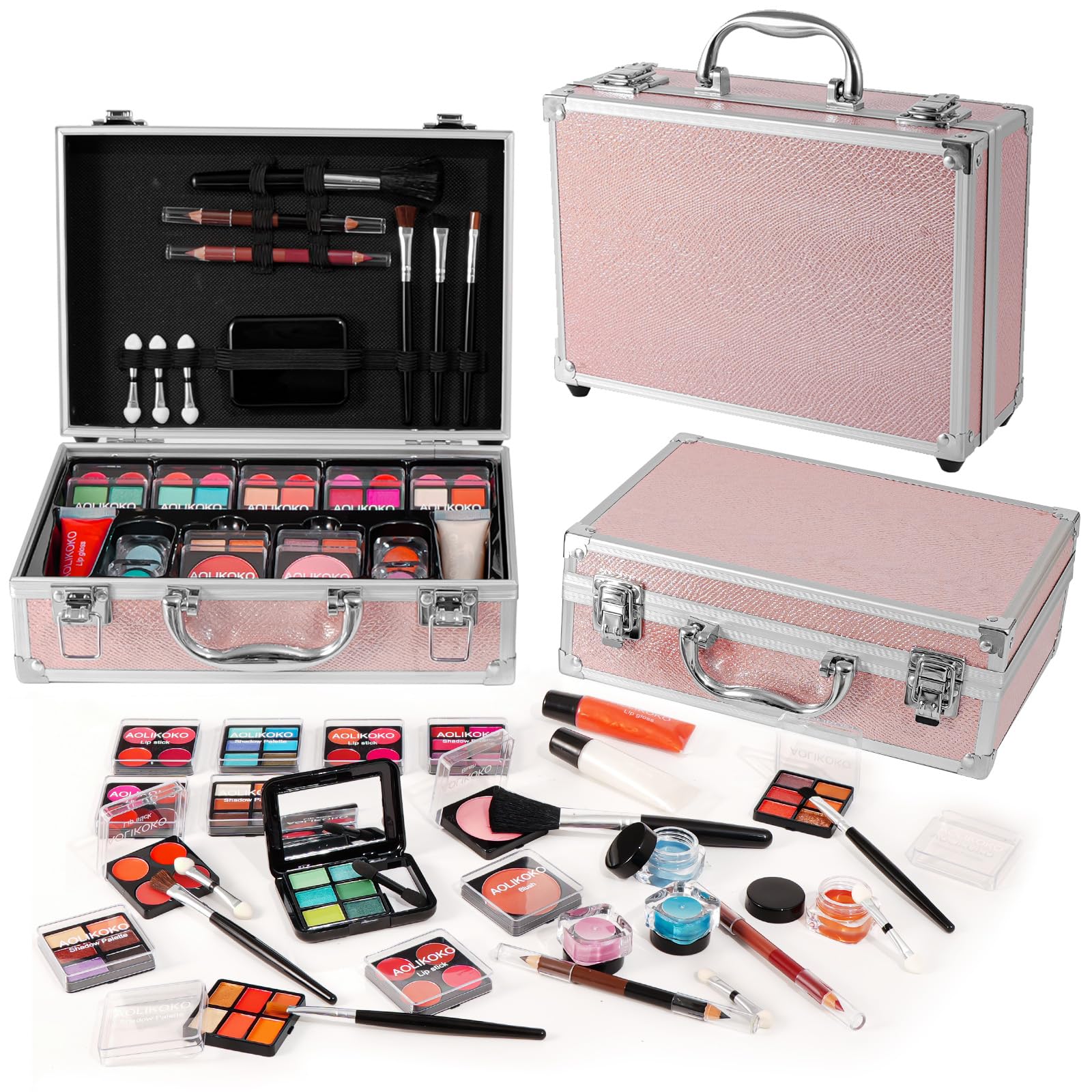 AOLIKOKO Makeup Kit for Teenager & Women Full Kit, All- In- One Makeup Set With The Cosmetic Train Case, Professional Makeup Kit, Makeup Gift Set for Women Girls(pink)