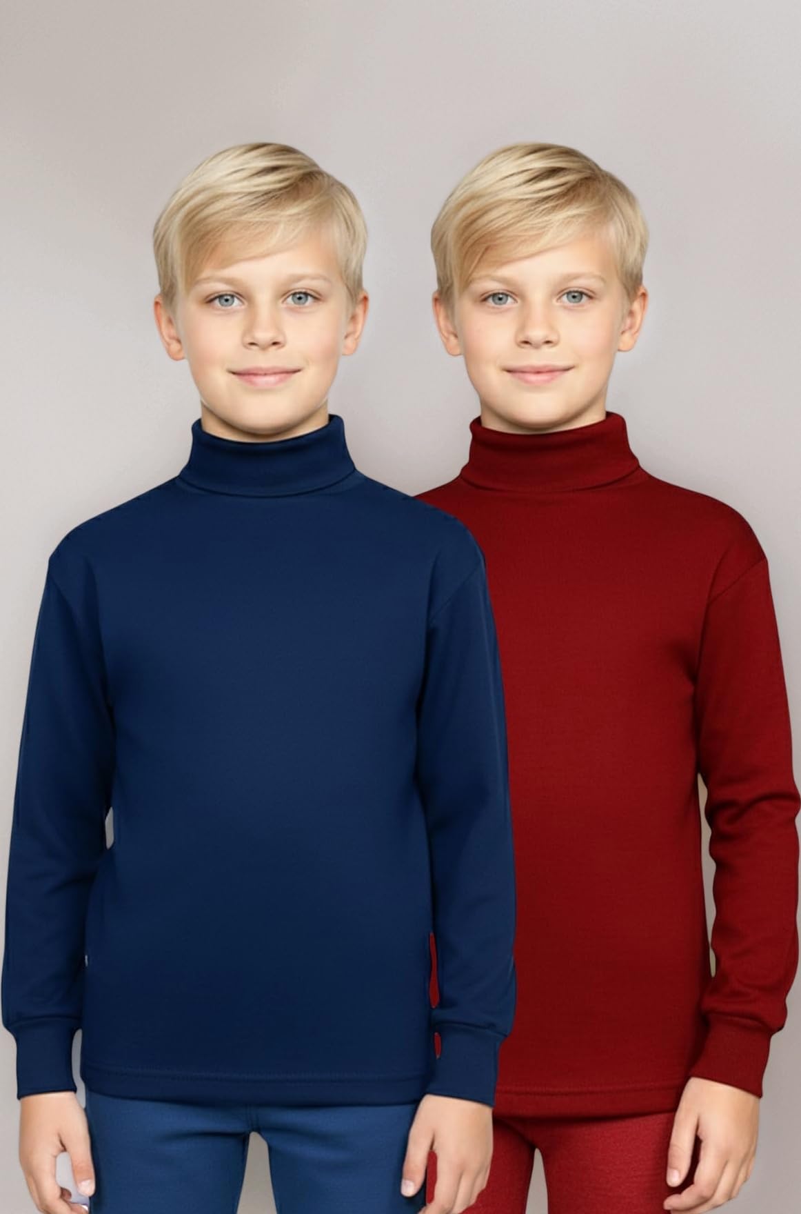 Lux Cott's Wool Boys High-Neck Full Sleeves Thermal Top | High Neck Thermal Top for Boys | Pack of 2