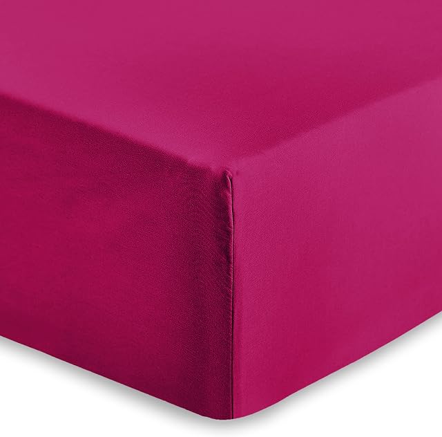AMEHA Fitted Sheet Double 25 cm Deep Bed Sheets Easy Care Brushed Microfiber Elastic Fitted Bed Sheet Shrinkage Resistant (Pink, 137 x 191cm)