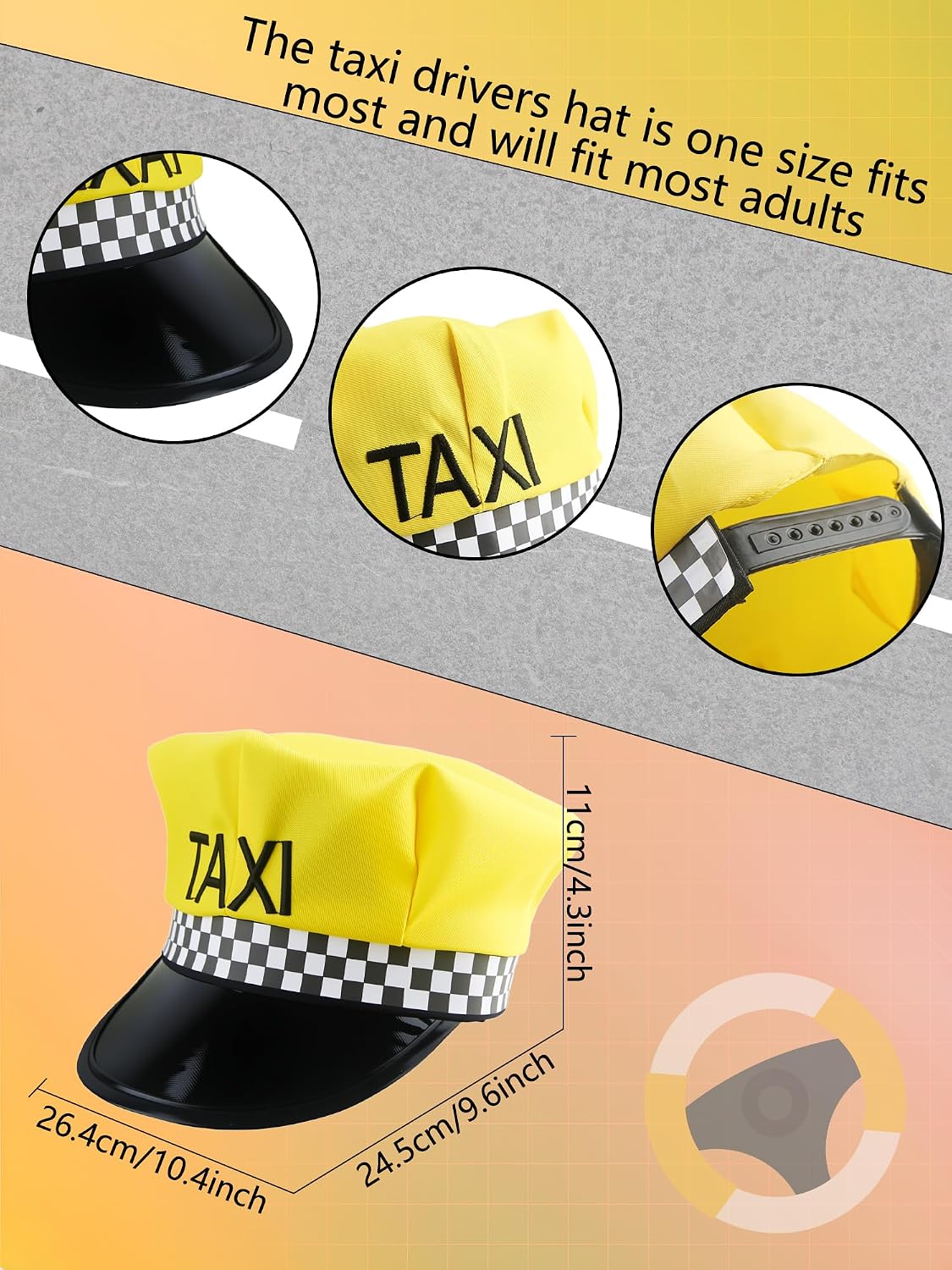 8 Pack Taxi Caps Bulk Chauffeur Hat Yellow Taxi Cab Hats Driver Hat for Adult Halloween Cosplay Supplies Costume Accessory