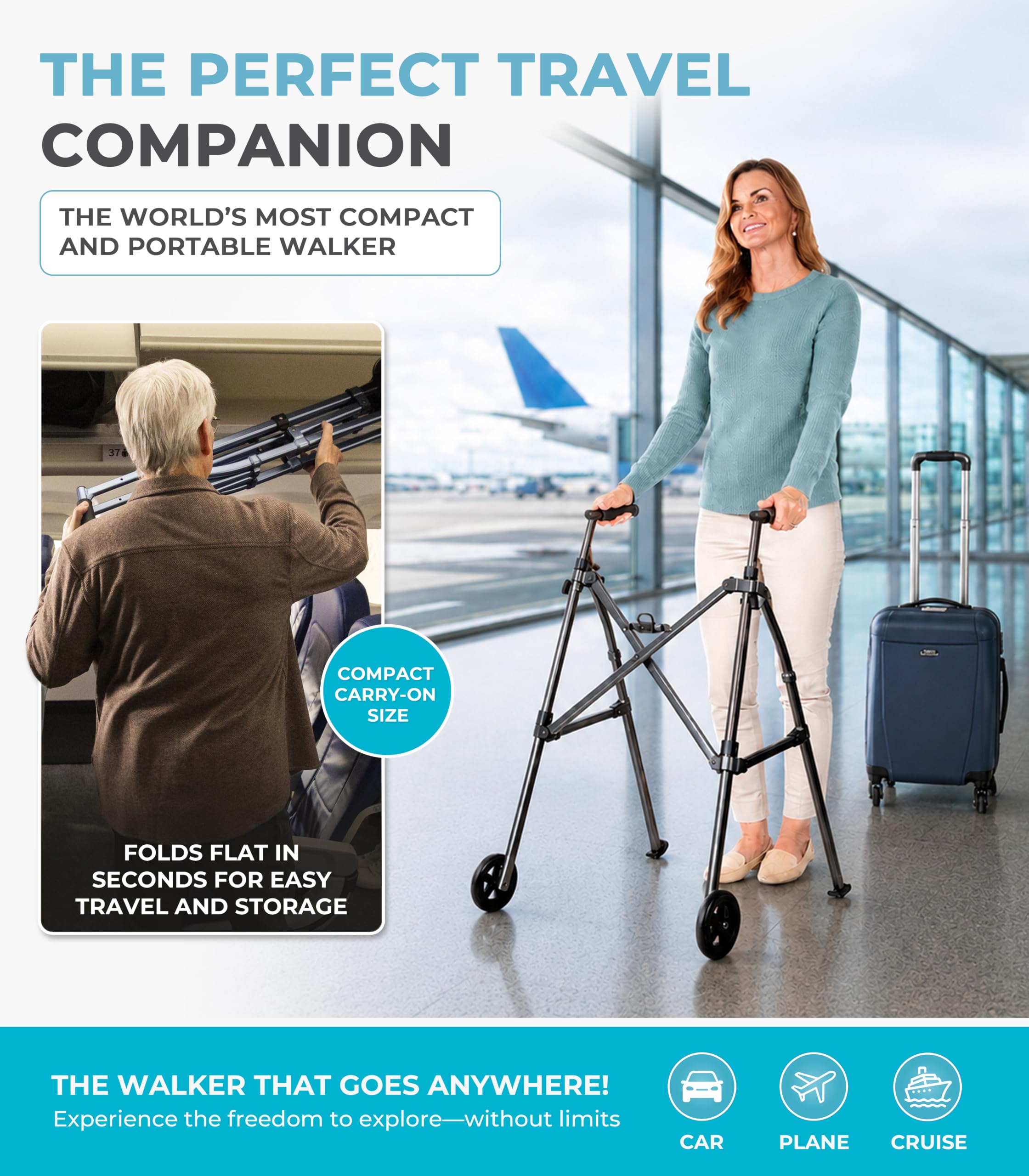 Stander Wonder Walker with 5-inch Wheels, Lightweight Folding Walker for Adults, Seniors, and Elderly, Collapsible Travel Walker, Ski Glides for Mobility Support, Compact, Black Walnut — Amazon image 4