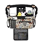 TOPDesign Universal Baby Stroller Organizer, Stroller Caddy with Detachable Mesh Bag & Heightened Insulated Cup Holders & Non-Slip Secure Hooks Accessories, Fits Most Strollers (Dogs)