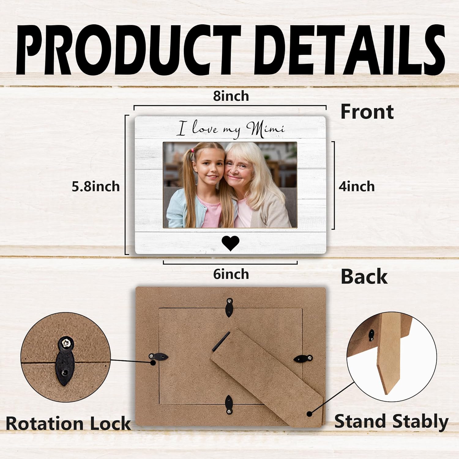 I Love My Mimi Picture Frame, Mother's Day Gifts for Mimi Grandma, Grandma Gifts From Grandkids Photo Frame 4X6, Grandmother Wooden Photo Picture Frames for Desk Tabletop Decor - Image 7