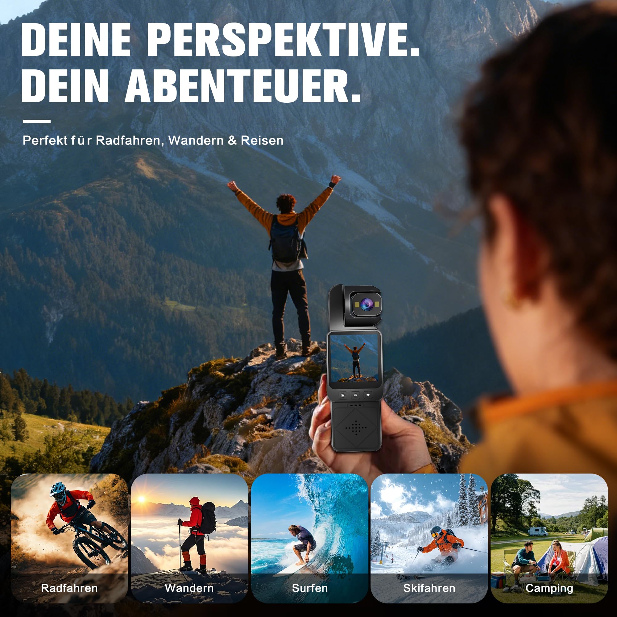 Bodycam Körperkamera 1080P Full HD Mini Actionkamera mit 360° Drehbarer Linse, Bewegungsstabilisierung