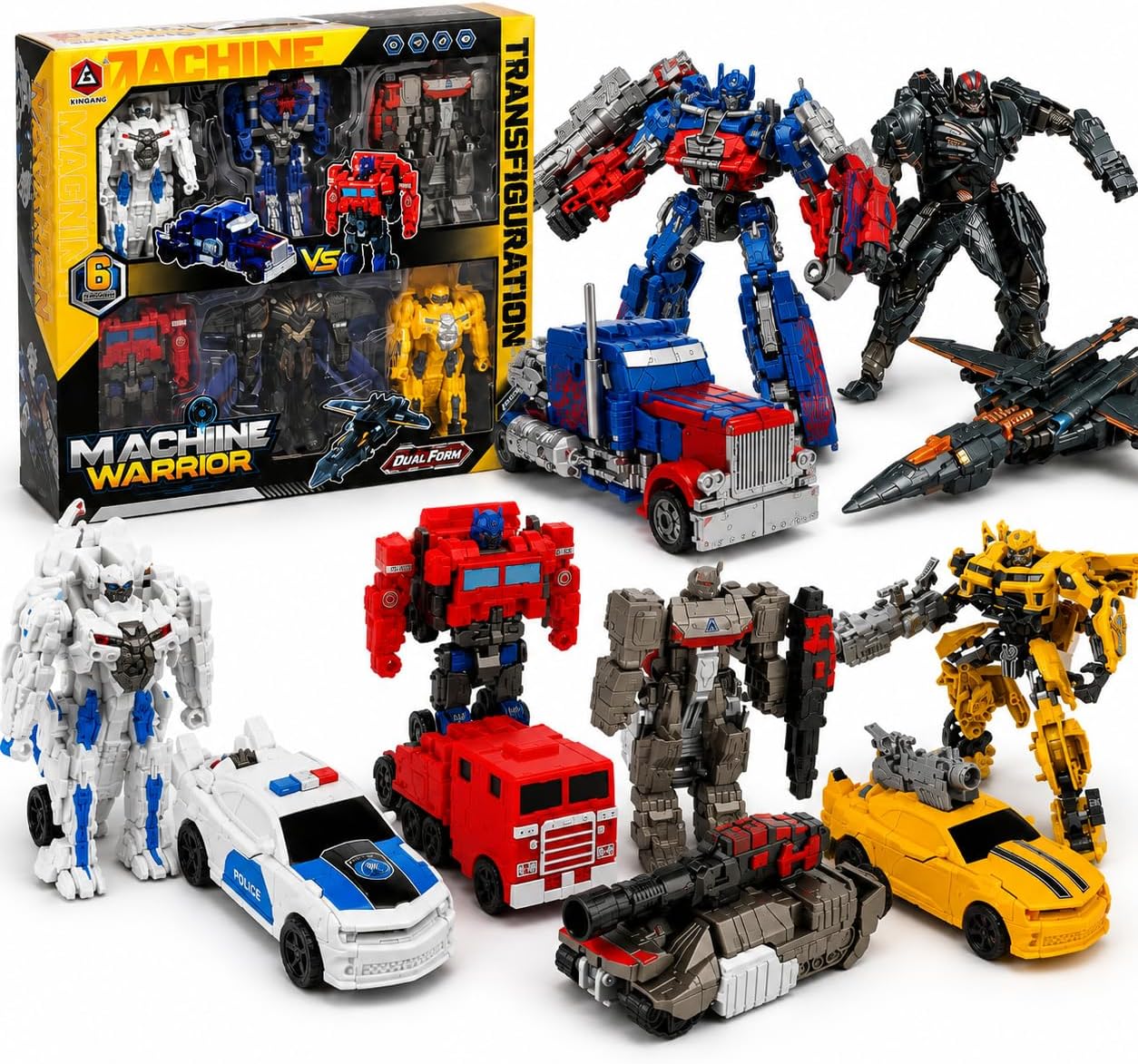 – Transformers Toys 6 in 1 Deformation Robot Set, 2 in 1 Convertible Transformer Toy Cars for Boys, Kids Toys with Axe Accessory, Birthday Gift for Ages 3 and Up (6 in 1 Deformation Robot)