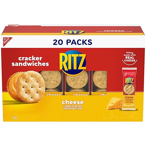 RITZ Galletas tipo sándwich de queso, 20 paquetes de bocadillos (6 galletas por paquete)