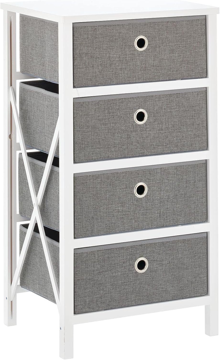 mDesign 4 Drawer Foldable Dresser Storage Unit Chest - Wood Frame, Easy Pull Fabric Bins - Farmhouse Organizer Unit for Household Storage Bedroom, Hallway, Entryway, Closets - Gray/White : Home & Kitchen