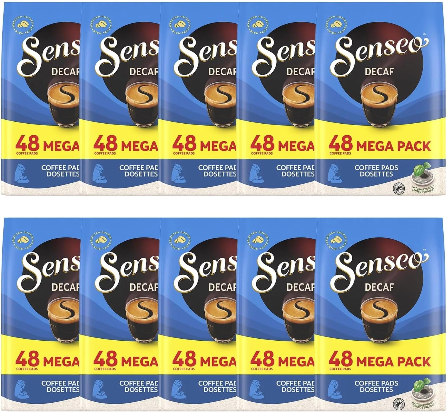 Senseo Decaf Coffee Pods – 480 Count (10 Packs) – Medium Roast with Smooth & Balanced Flavor and Rich Crema – Caffeine-Free Single-Serve Coffee Pads Compatible with Senseo & PeleCom Machines