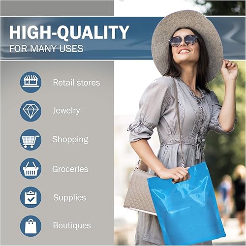Miniatura 5 de Blue Merchandise - Bolsas de plástico para compras, paquete de 100 unidades de 12 x 15 pulgadas con 1.5 mil de grosor, asas troqueladas, perfectas