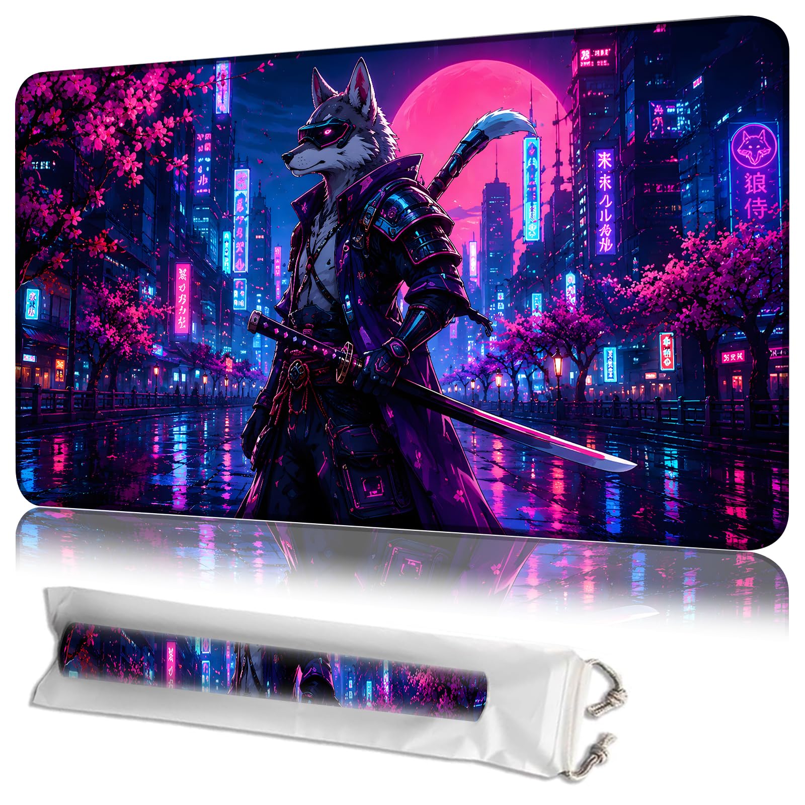 JANENFNA MTG Playmat 24 x 14 in with Storage Bag, Non-Slip Rubber Base