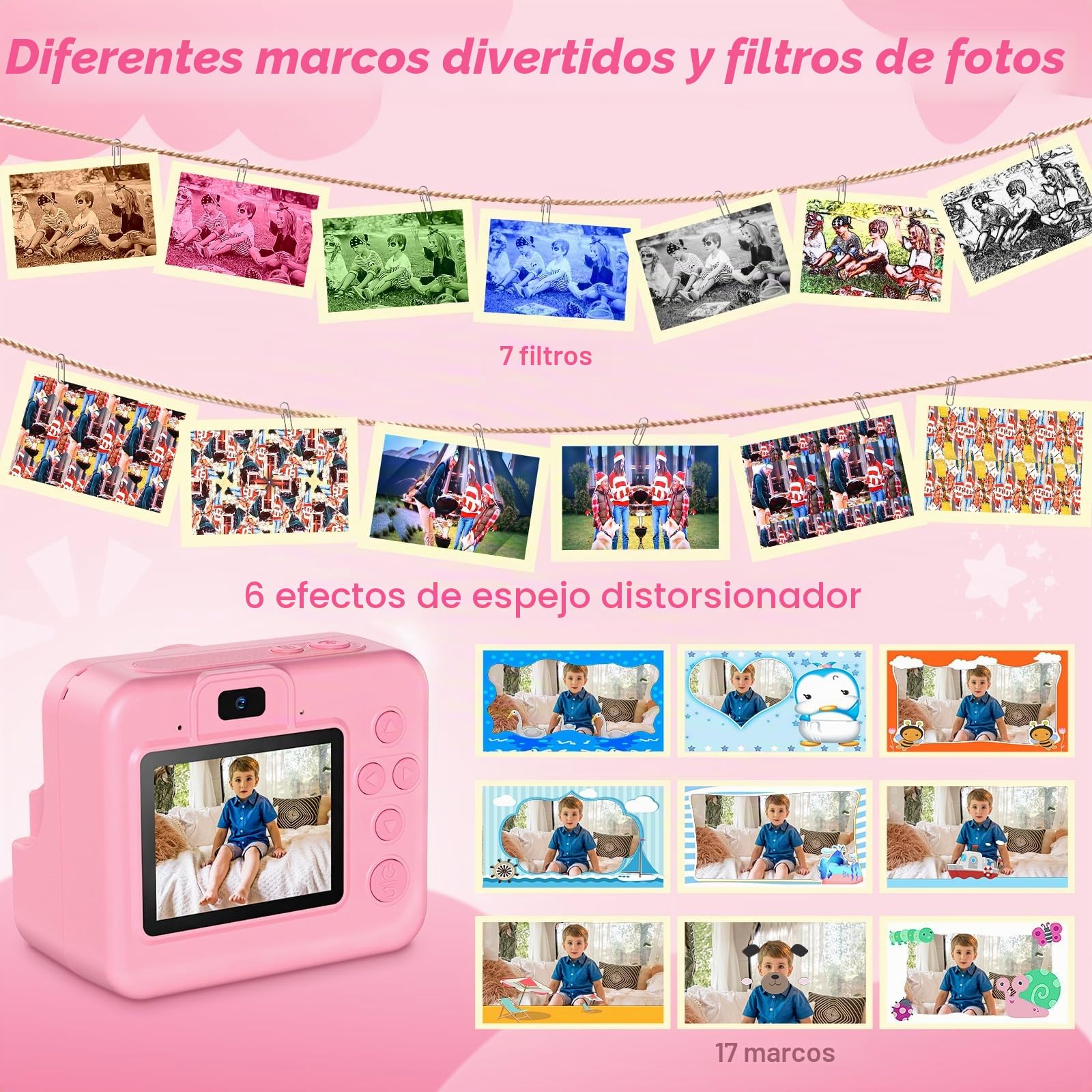 Cámara instantánea para niños con selfie 1080p Cámara instantánea con tarjeta de 32 GB y 3 rollos de papel de impresión, cámara para niños, juguetes para niños, regalos para