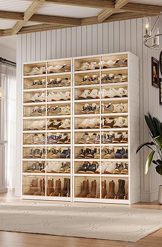 Miniatura 6 de Zapatero de plástico transparente con tapa, contenedor de exhibición fácil de montar, gabinete de almacenamiento plegable, ahorra espacio al lado de