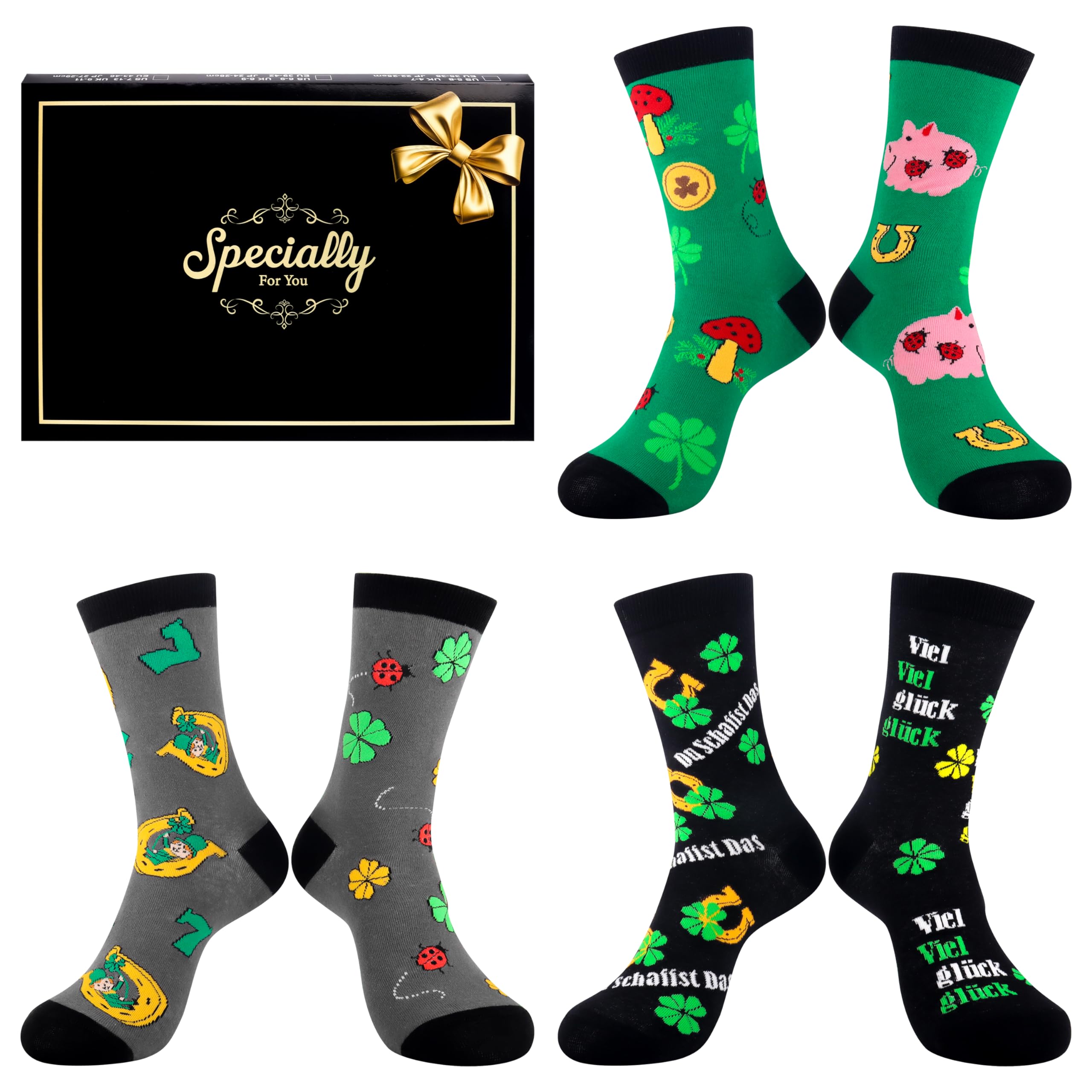 Belloxis Glücksbringer Silvester Geschenke Neujahrsgeschenke Glücksbringer 2024 Socken Damen 39-42 Neujahrsglücksbringer Glück Silvester Glücksbringer 2024 Viel Glück Geschenke