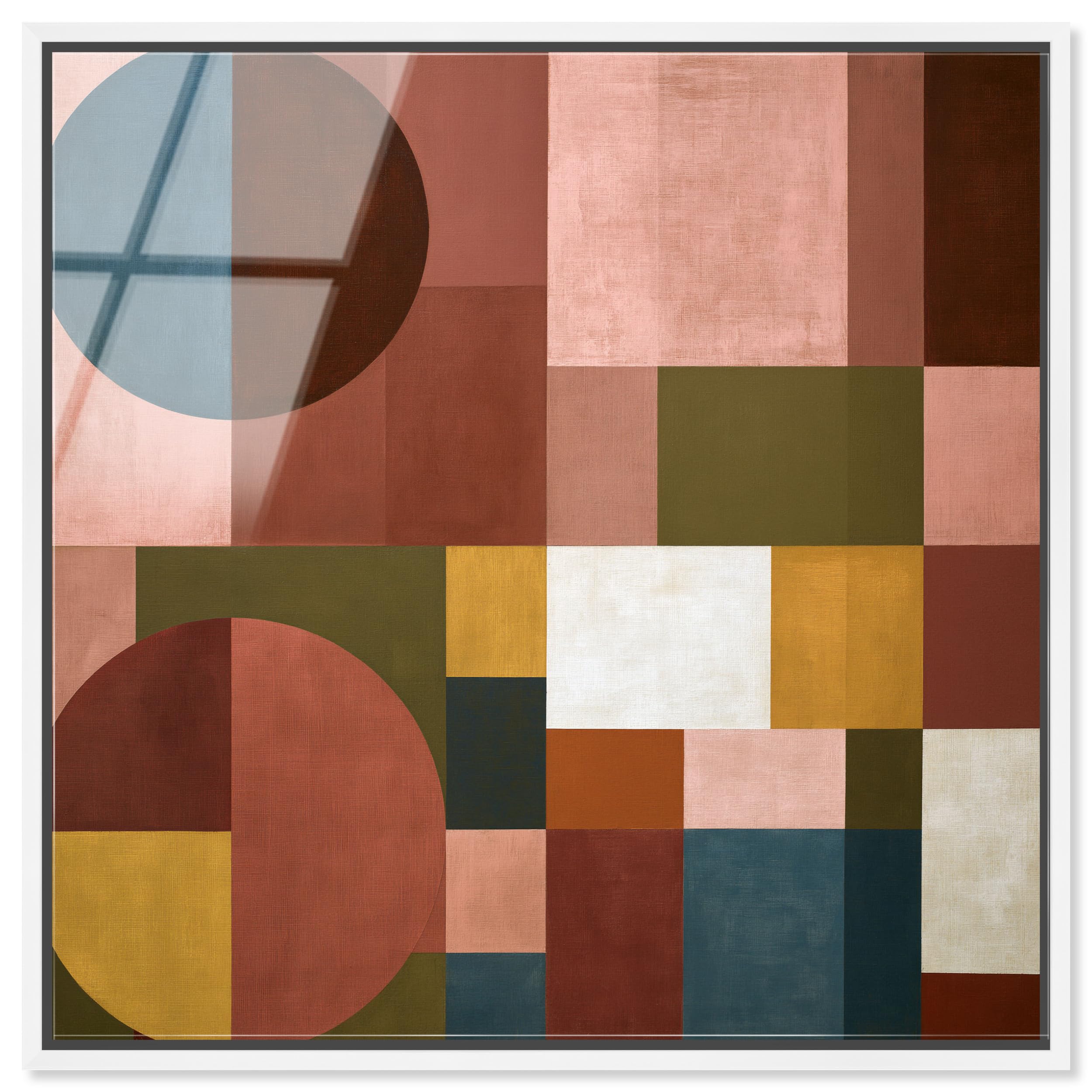 Art Remedy Divided Circles II Gerahmter Acryldruck für Wohnzimmer, Wandkunst, weißer Rahmen, 61 x 61 cm