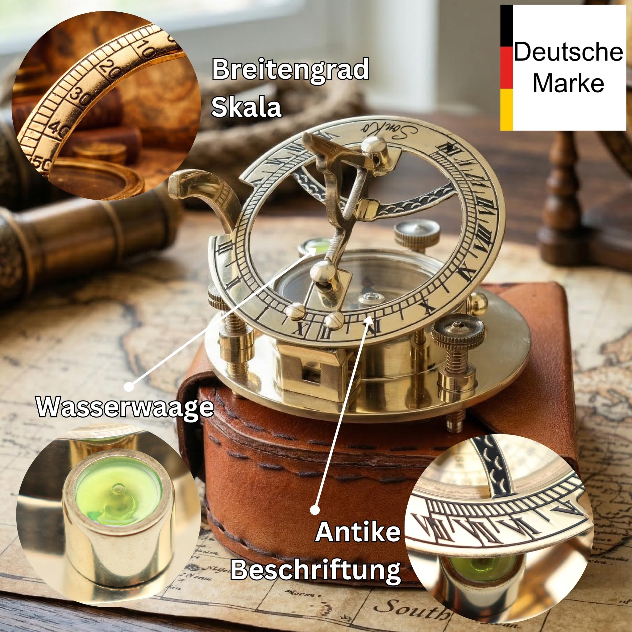 SonKo® Kompass mit Gravur Kompass personalisiert – Antik Optik nautischer funktionsfähige Maritime Deko aus Messing. Konfirmation Geschenk Kommunion