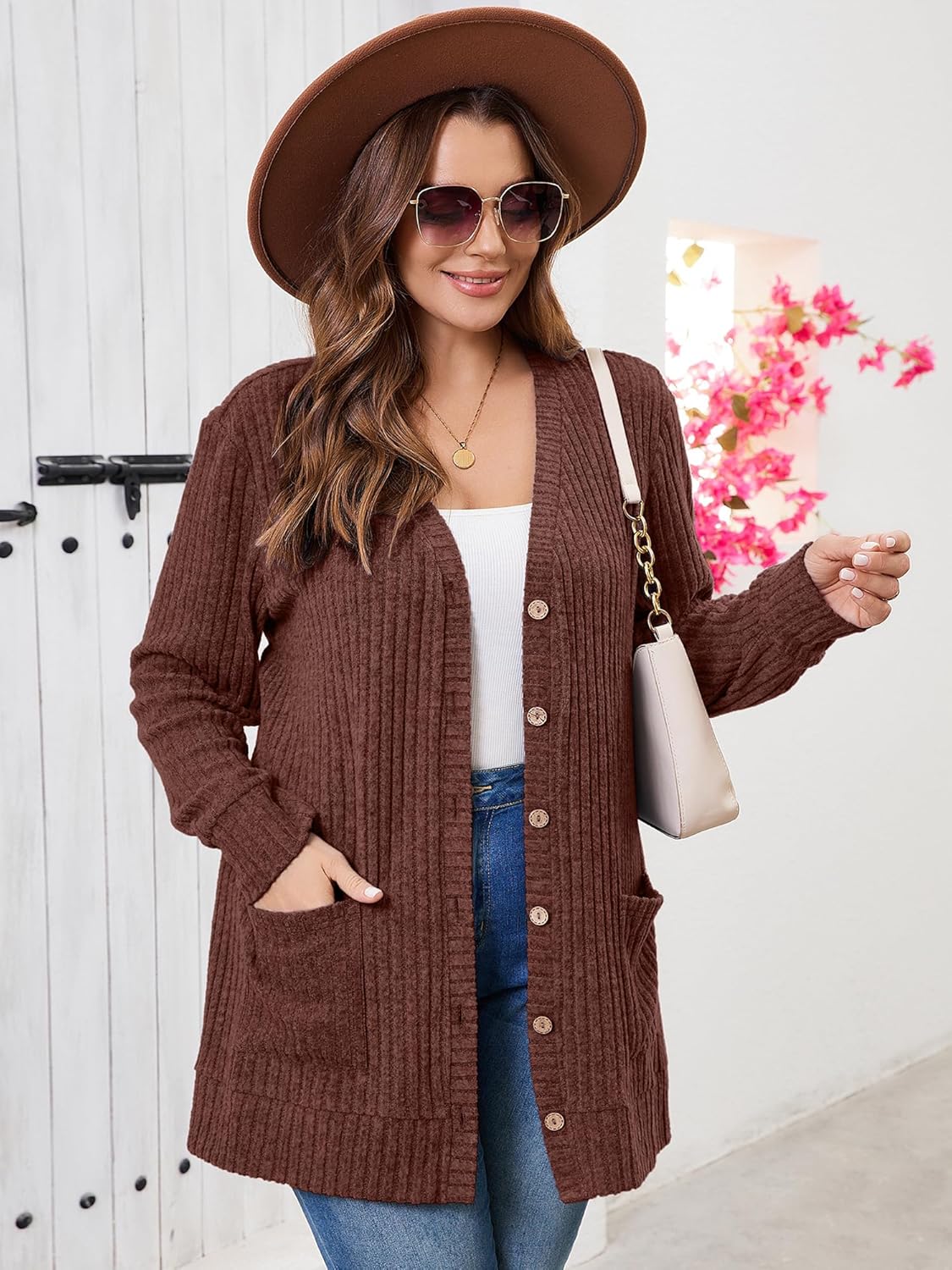 AusLook Plus Size Women Cardigan Long Sleeve Open Front Button Down Lightweight Casual Sweater with Pockets 1X-5X - Image 5
