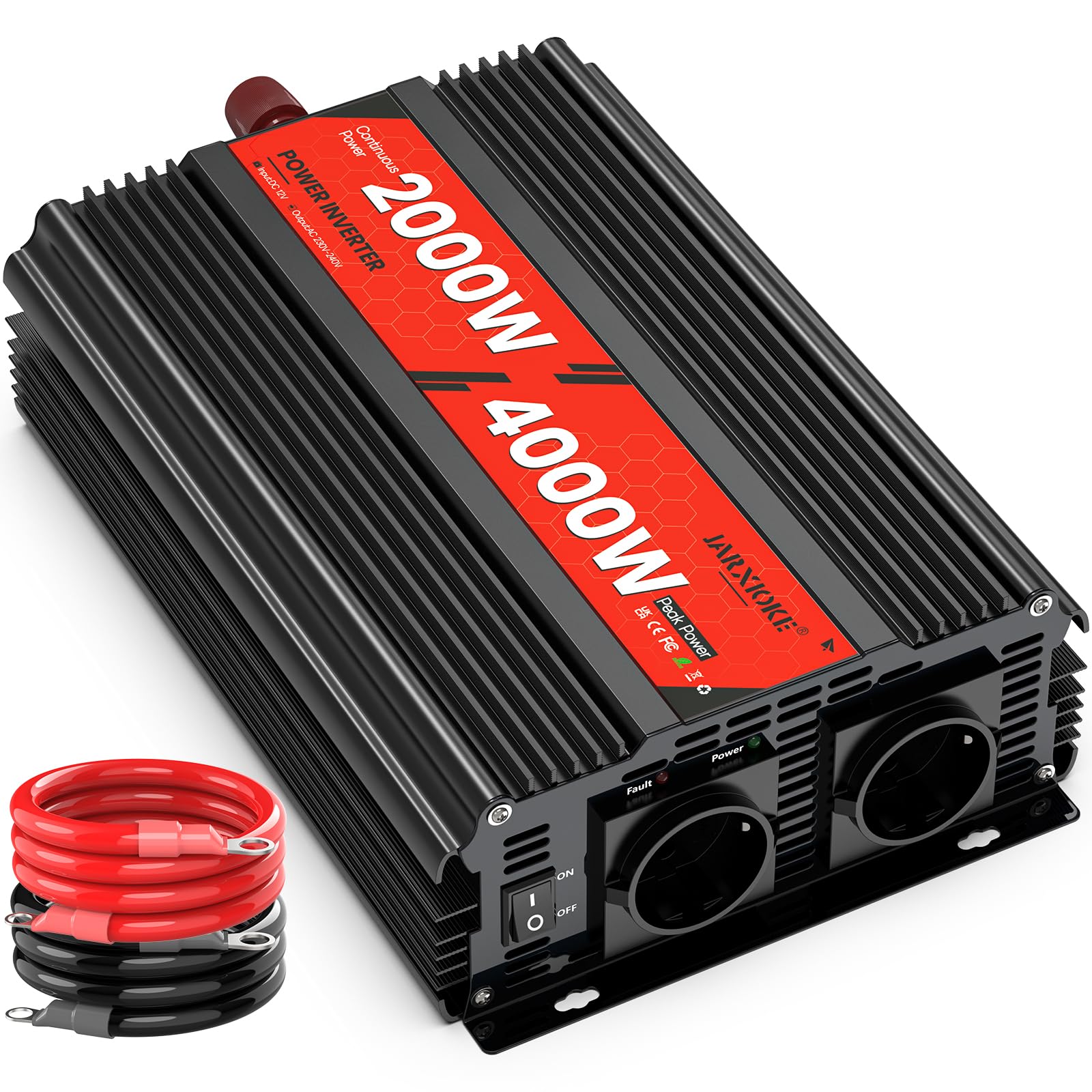 Przetwornica napięcia, 2000 W, 12 V, 230 V, zmodyfikowana sinusoidalna przetwornica napięcia, 2 gniazda AC, konwerter prądu do paneli słonecznych, samochodów, kamperów, pojazdów
