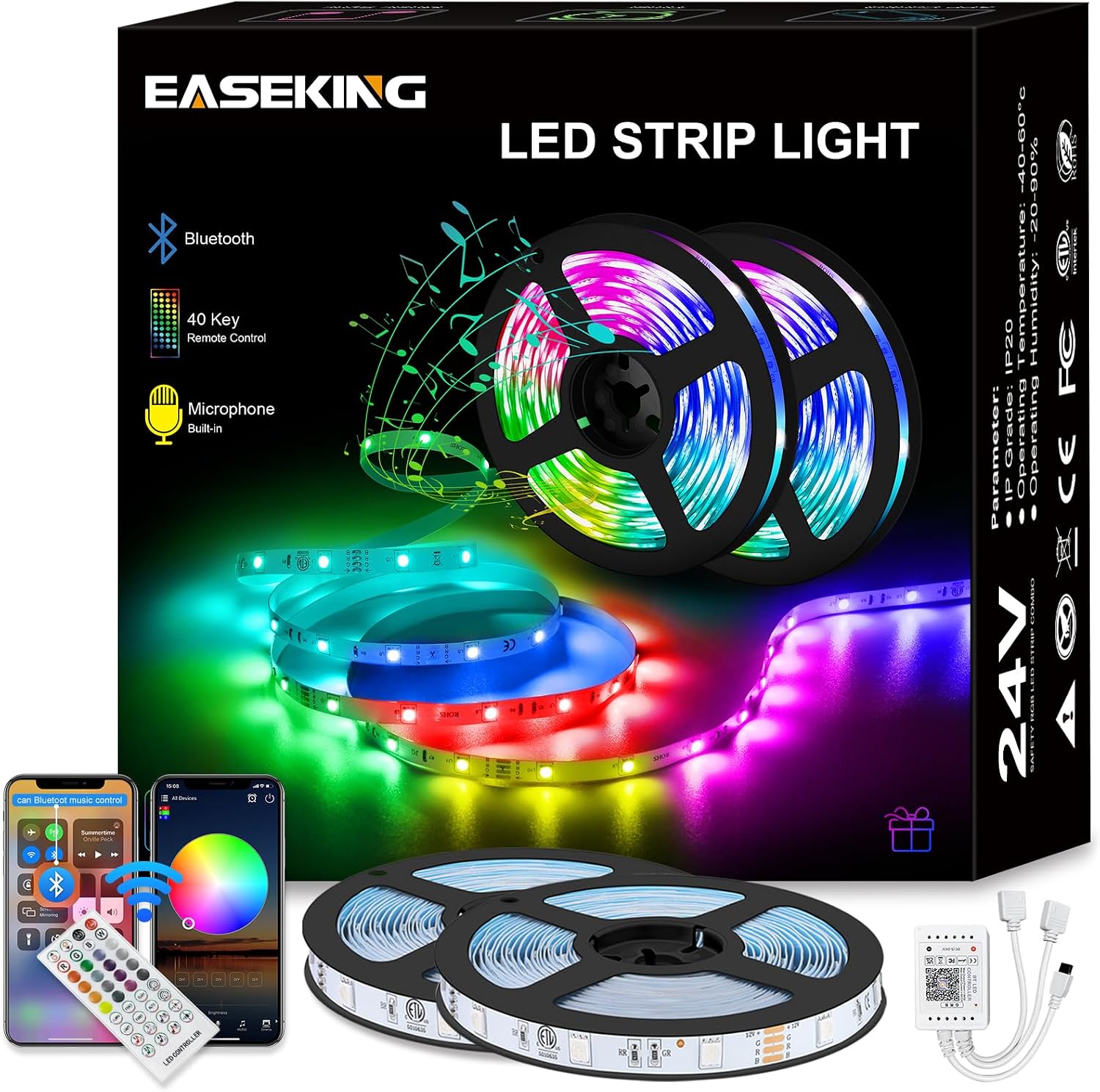 LED Lights Strip for Bedroom,50ft LED Strip Lights Indoor with Bluetooth and IR Remote,450 LEDs Smart Music Sync RGB LED Light Strips,Led Lights for Bedroom Party Home Decor(2 Rolls of 25ft)