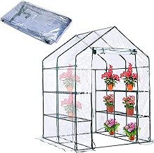 Walk-in Greenhouse Replacement Cover with Roll-Up Zipper Door -56 x 56 x 76 Inch PVC Greenhouse Cover for Outdoor Plant Gardening Plants Cold Frost Protection Wind Rain Proof (Frame Not Include)