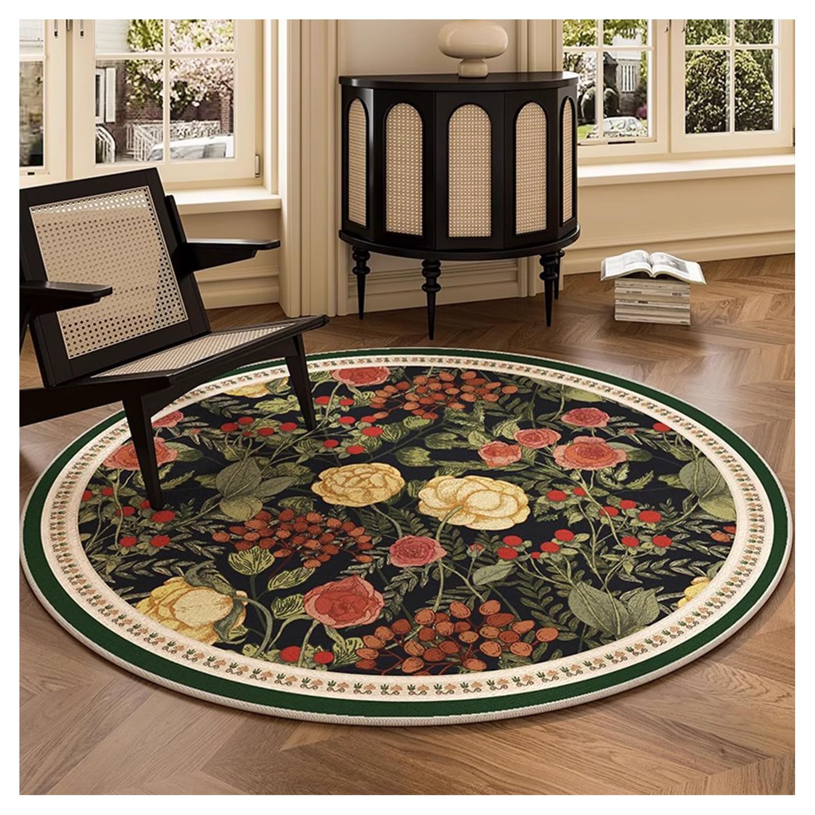 Ergocar Alfombra Redonda Estilo Bomisiano, Alfombra Retro, Ultrafina, Suave, Antideslizante, Lavable, Adecuada para Dormitorio, Entrada, Comedor, Dormitorio Familiar