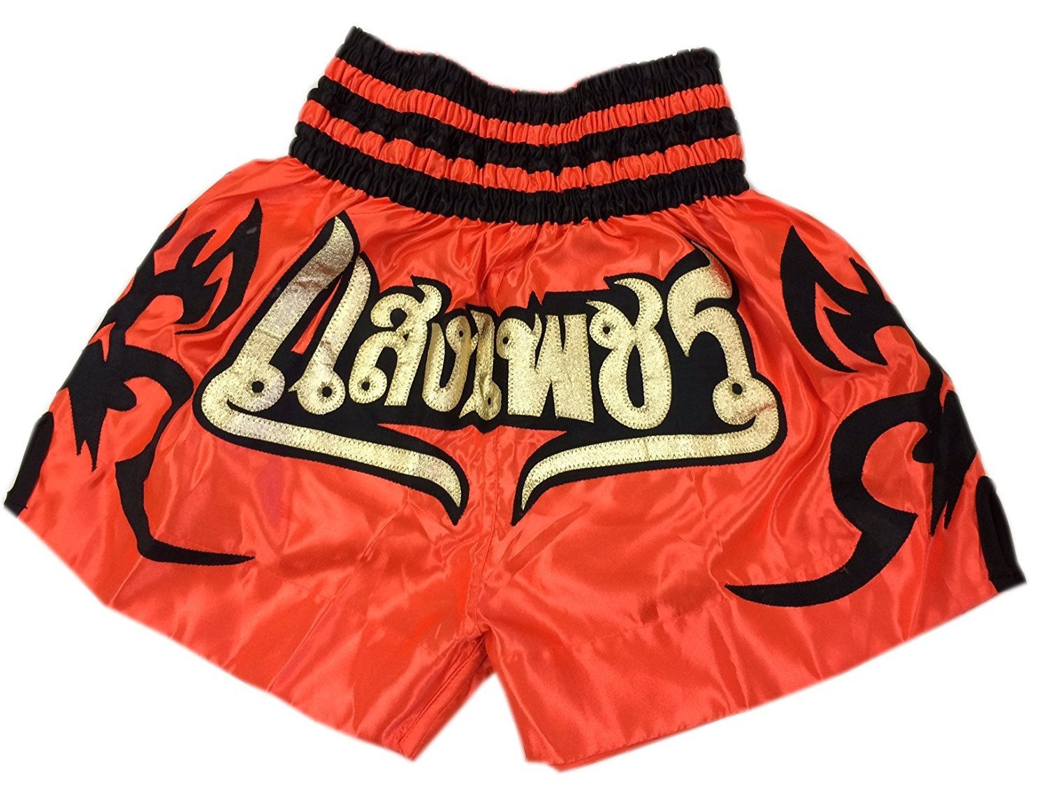 Woldorf Boxing Muay Thai Shorts in Satin Embroidery cutt Letters Size L Martial Arts, Sparring Fitness Gym Equipment Grappling Shorts, Kickboxing Shorts, Fighting Shorts Orange