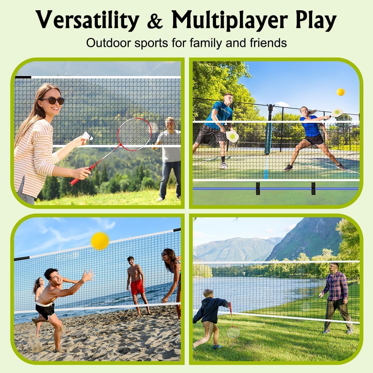 Redes de Badminton, Red Voleibol Portátil, Juego de Red Pickleball Altura Ajustable, Set Portátil para Tenis y Fútbol con Paletas de Raquetas Badminton, para Juegos en Interior y Exterior